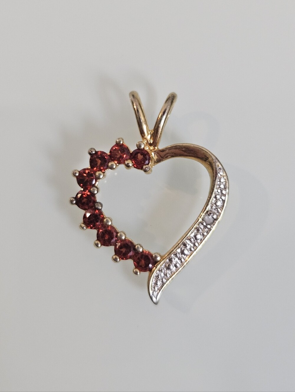 Garnet 18kt Gold over Sterling Silver Diamond Accent Heart Pendant Vintage 925